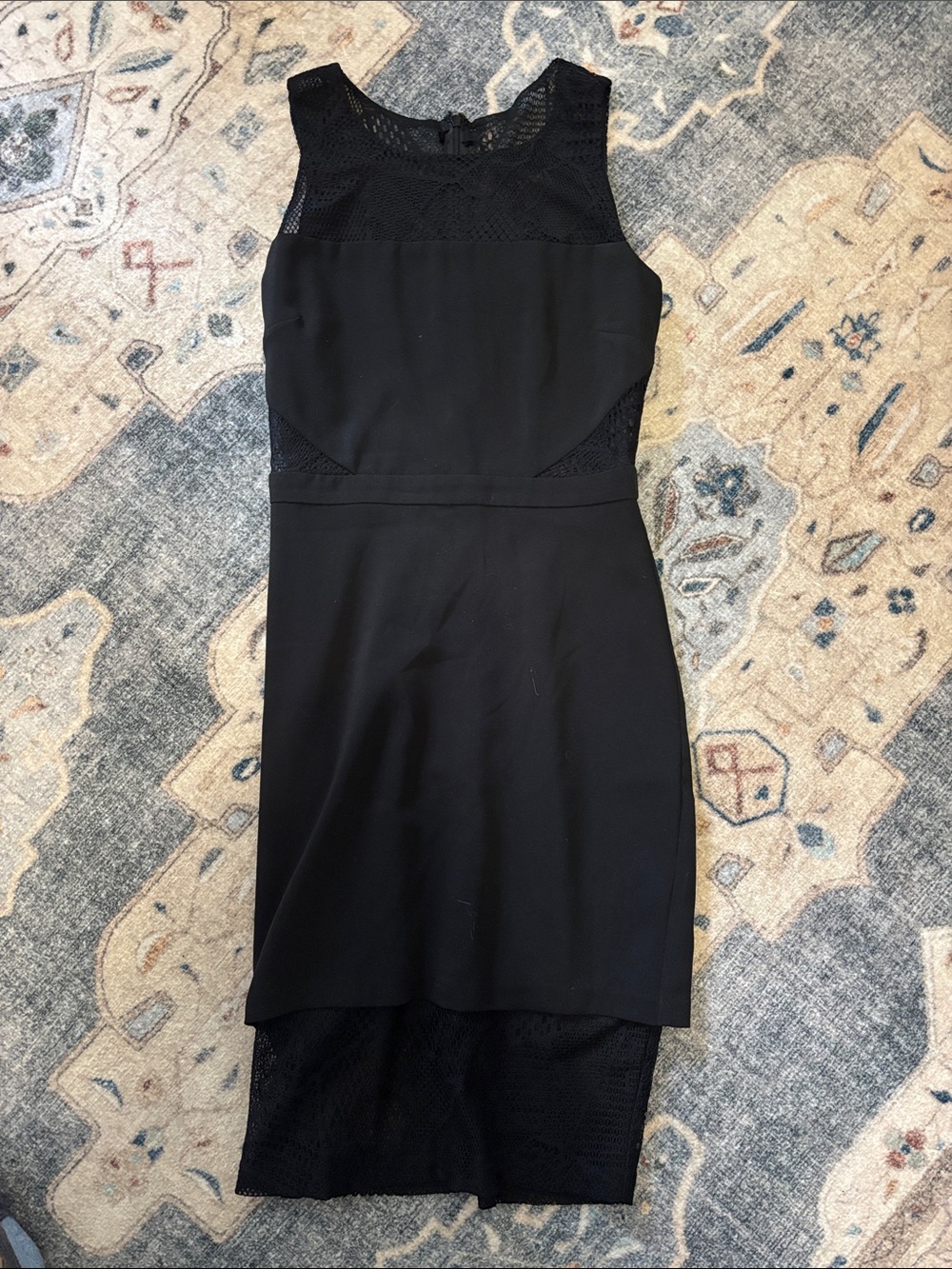 Parker Black Sleeveless Mesh-Accent Sheath Dress, size xs